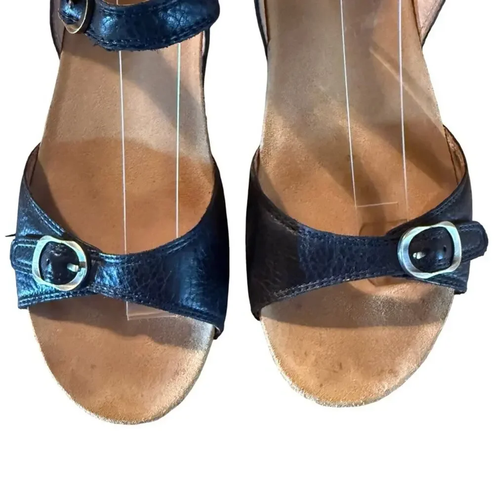 Dansko Tricia Black Wedge Ankle Strap Comfort Sandals Shoes sz 40 / 9.5 / 10